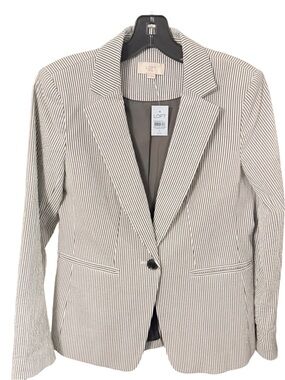 Ann Taylor Loft Size 0 Petite Gray & White Seersucker Blazer Classic NWT